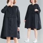 Plain Hooded Asymmetrical Medium Maxi Dress Black - F