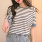 Two Tone Striped Short-sleeve Knit Top