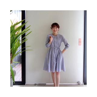 Striped A-line Dress With Sash