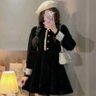 Long-sleeve Lace Trim Corduroy A-line Dress (various Designs)