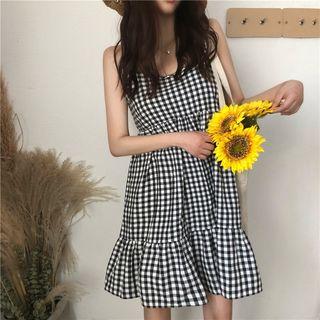 Spaghetti Strap Plaid Mini Dress Strap Dress - As Shown In Figure - One Size
