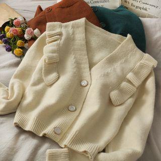 Ruffled-trim Cropped Cardigan