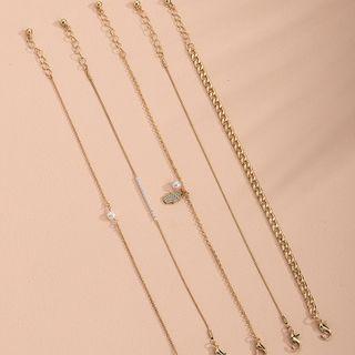 Set Of 5: Faux Pearl / Alloy Bracelet (various Designs) S024 - Set Of 5 - Gold - One Size