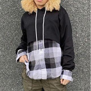 Long Sleeve Mock Two Piece Plaid Sweatshirt