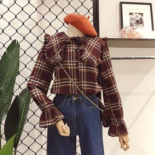 Frilled Trim Plaid Blouse
