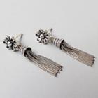 925 Sterling Silver Flower Fringed Earring Silver - One Size