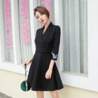 Butterfly Embroidered 3/4 Sleeve A-line Dress