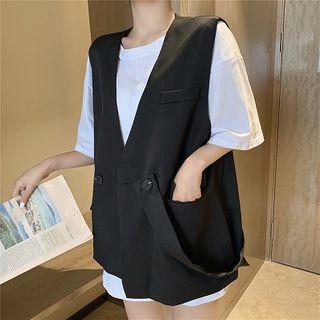 Plain Crew-neck T-shirt / V-neck Loose-fit Vest
