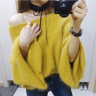 Long-sleeve Plain Off-shoulder Sweater