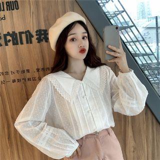Lace-up Cardigan / Long-sleeve Perforated Blouse