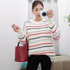 Loose-fit Wool Blend Striped Sweater Ivory - One Size