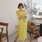 Short-sleeve Cable-knit Long Dress