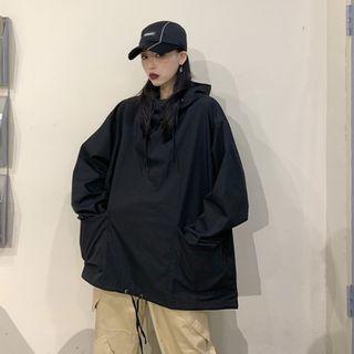 Drawstring Plain Hoodie Black - One Size