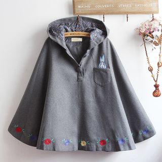 Rabbit Embroidered Hooded Cape Jacket