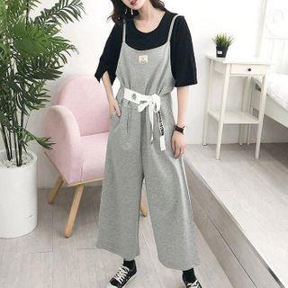 Cropped Wide Leg Tie-waist Jumper Pants