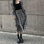 Square Neck Floral Panel Midi Dress