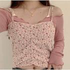 Long-sleeve T-shirt / Spaghetti Strap Floral Print Top