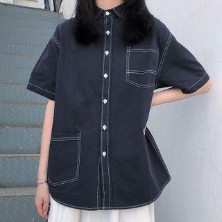 Contrast Stitch Elbow-sleeve Shirt