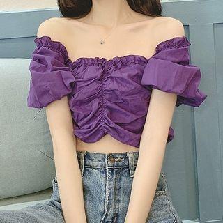 Cold Shoulder Short-sleeve Crop Top Purple - One Size