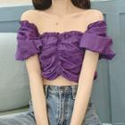 Cold Shoulder Short-sleeve Crop Top Purple - One Size