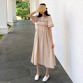 Embroidered Flared Long Dress