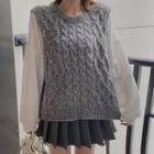 Mock Two-piece Knit Panel Blouse / Pleated Mini A-line Skirt
