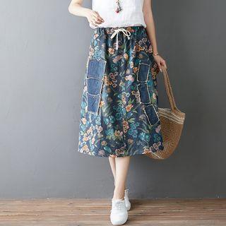 Floral Denim Semi Skirt