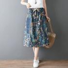 Floral Denim Semi Skirt