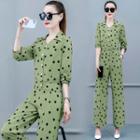 Set: Dot Print Shirt + Wide-leg Pants