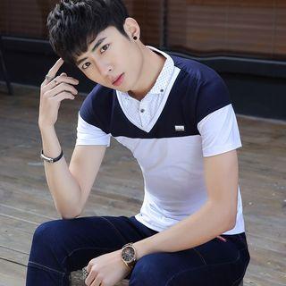 Mock Two Pieces Color-block Polo Shirt