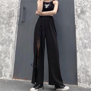 High Waist Lace-up Slit Loose-fit Pants