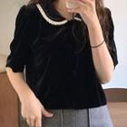 Velvet Short-sleeve Shirt Black - One Size