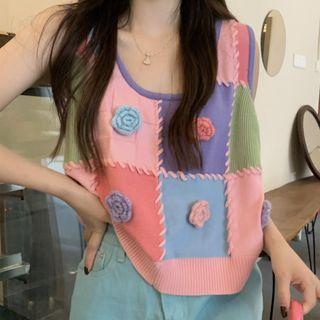 Floral Knit Camisole Top Pink - One Size