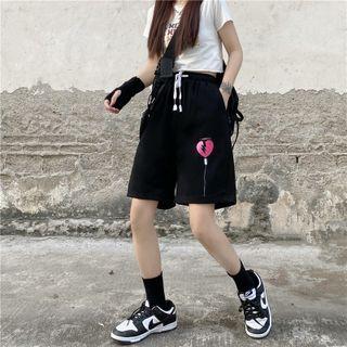 Heart Print Wide Leg Sweatshorts