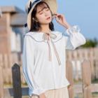 Tie-neck Flared-cuff Blouse / High-waist Midi Skirt