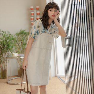 High-waist Denim A-line Mini Dress