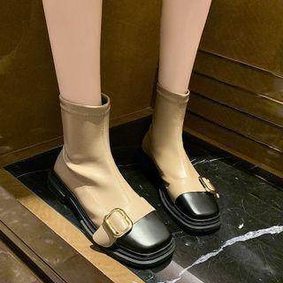 Two Tone Buckled Short Boots