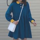 Peter Pan Collar Loose-fit Mini Dress Blue - One Size