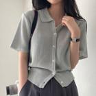 Short Sleeve Collared Plain Cardigan