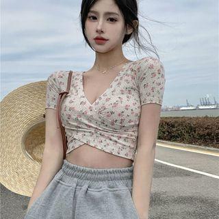 Short-sleeve Floral T-shirt Pink Floral - White - One Size