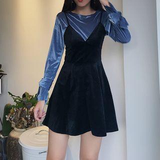 Corduroy Long-sleeve T-shirt / Velvet Strappy Dress