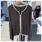 Long-sleeve Contrast Trim Double-ended Zip Knit Top
