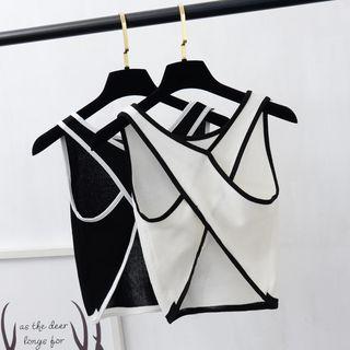 Contrast Trim Cross Back Sleeveless Knit Top