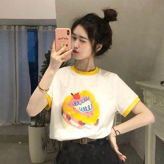 Short-sleeve Cake Print Ringer T-shirt