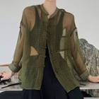 Perforated Frog-button Jacket Green - One Size