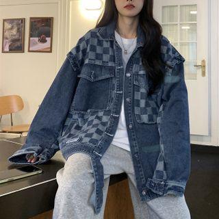 Checkered Pocket Detail Denim Jacket