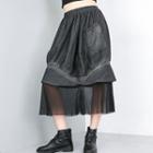 Denim Panel Midi Skirt