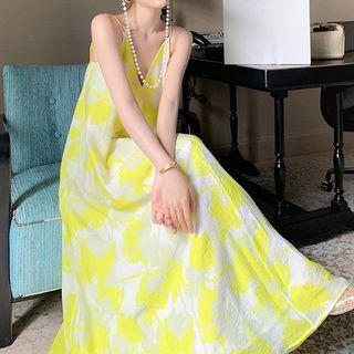 Spaghetti Strap Two-tone Chiffon Maxi A-line Dress