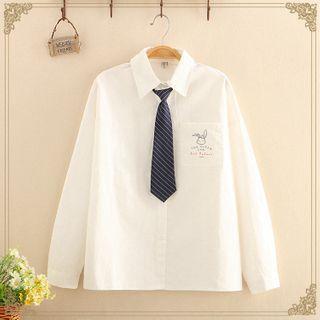Rabbit Print Long-sleeve Shirt With Tie White - One Size