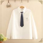 Rabbit Print Long-sleeve Shirt With Tie White - One Size